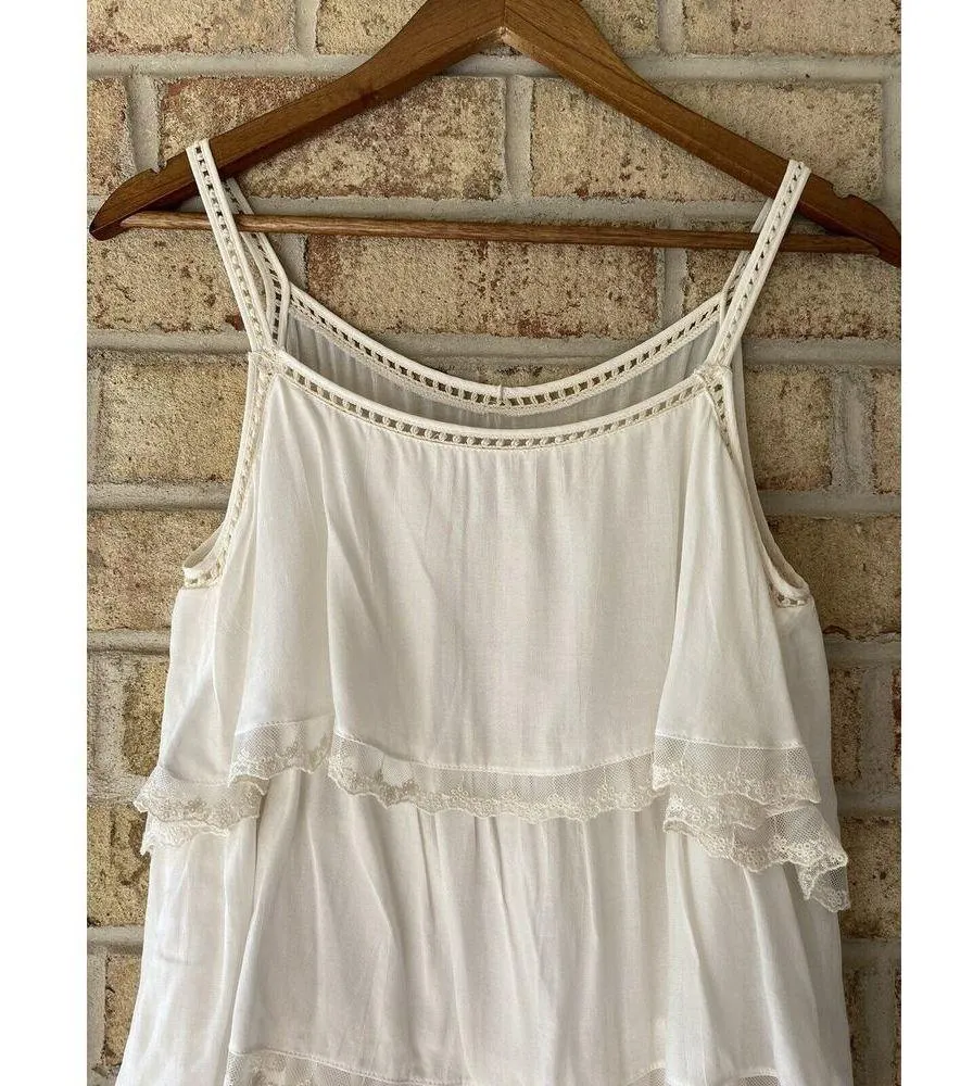 Anine Bing Layered Lace Trim Sleeveless White Mini Dress GUC Minor Flaw M Tiered - Image 8