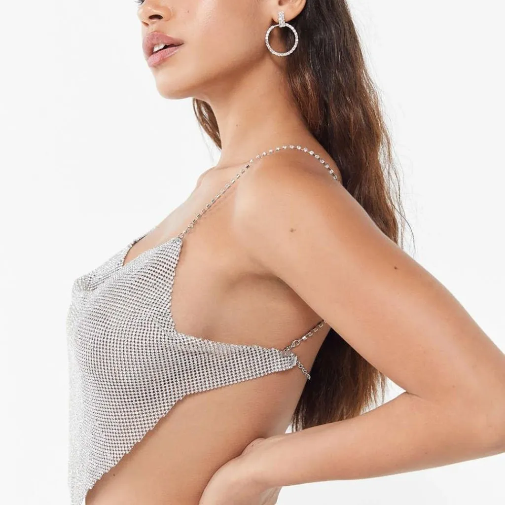 NWT UO That’s Hot Sparkly Silver Handkerchief Top Size XS - Image 3