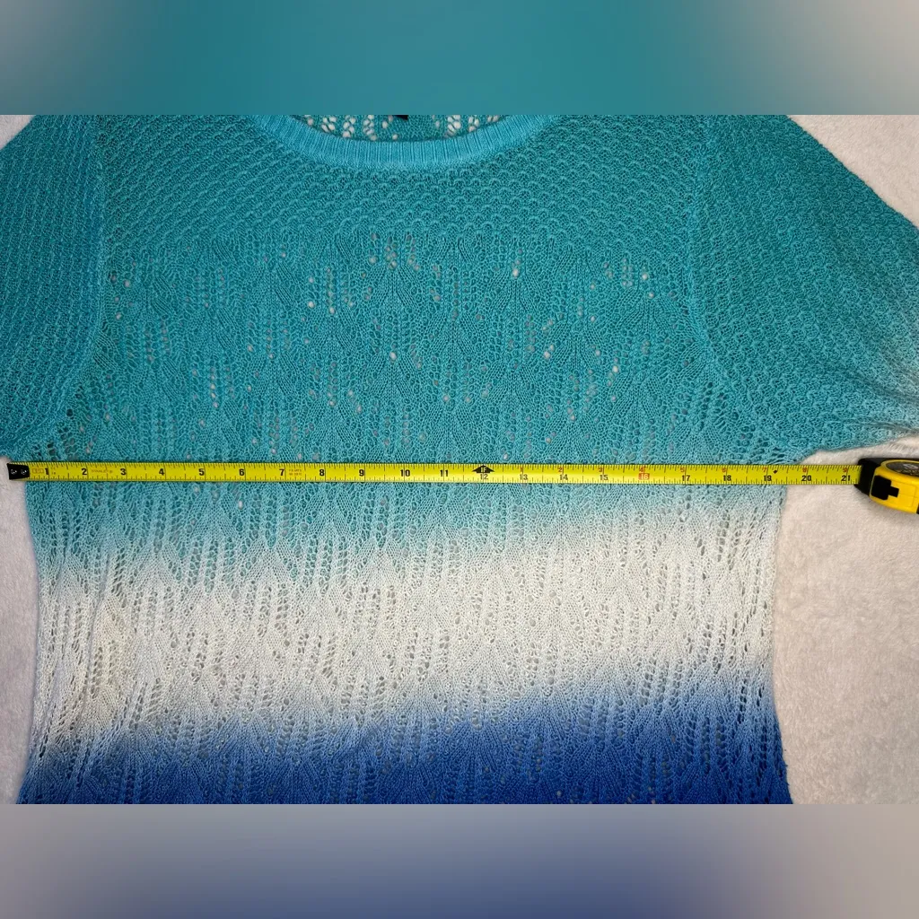 Willi Smith Ombré Open Knit Sweater in Blue/White Size XL 3/4 Sleeve - Image 3