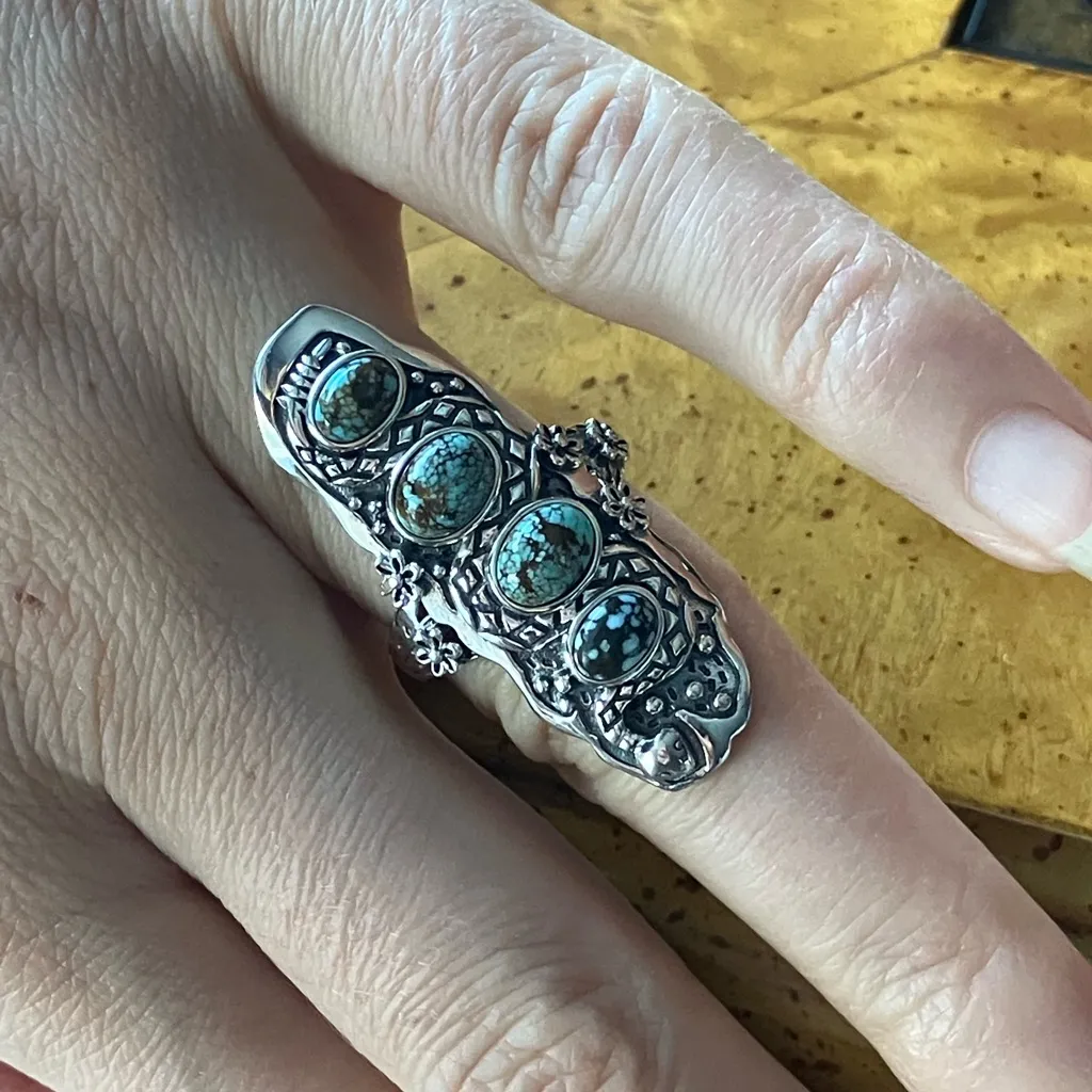 Natural Turquoise Sterling Silver Snake Ring Size 7 - Image 4