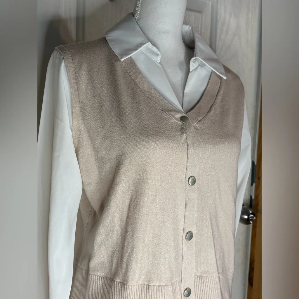 Sioni Mixed Media Long Sleeve Top Tan Size M - Image 3