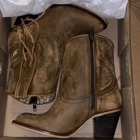 Brown Western Booties Size 6 - Image 3