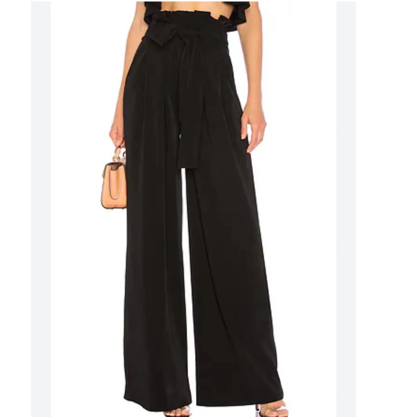 Chrissy Teigen x Revolve Karwayna Black High Waisted Wide Leg Belted Pants XS - Image 6