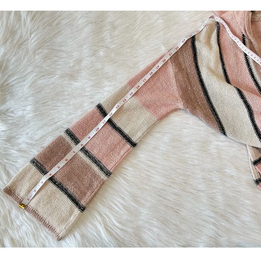 Billabong Women Knit Sweater Hooded Baja Beach Pink Stripe Size Medium - Image 10