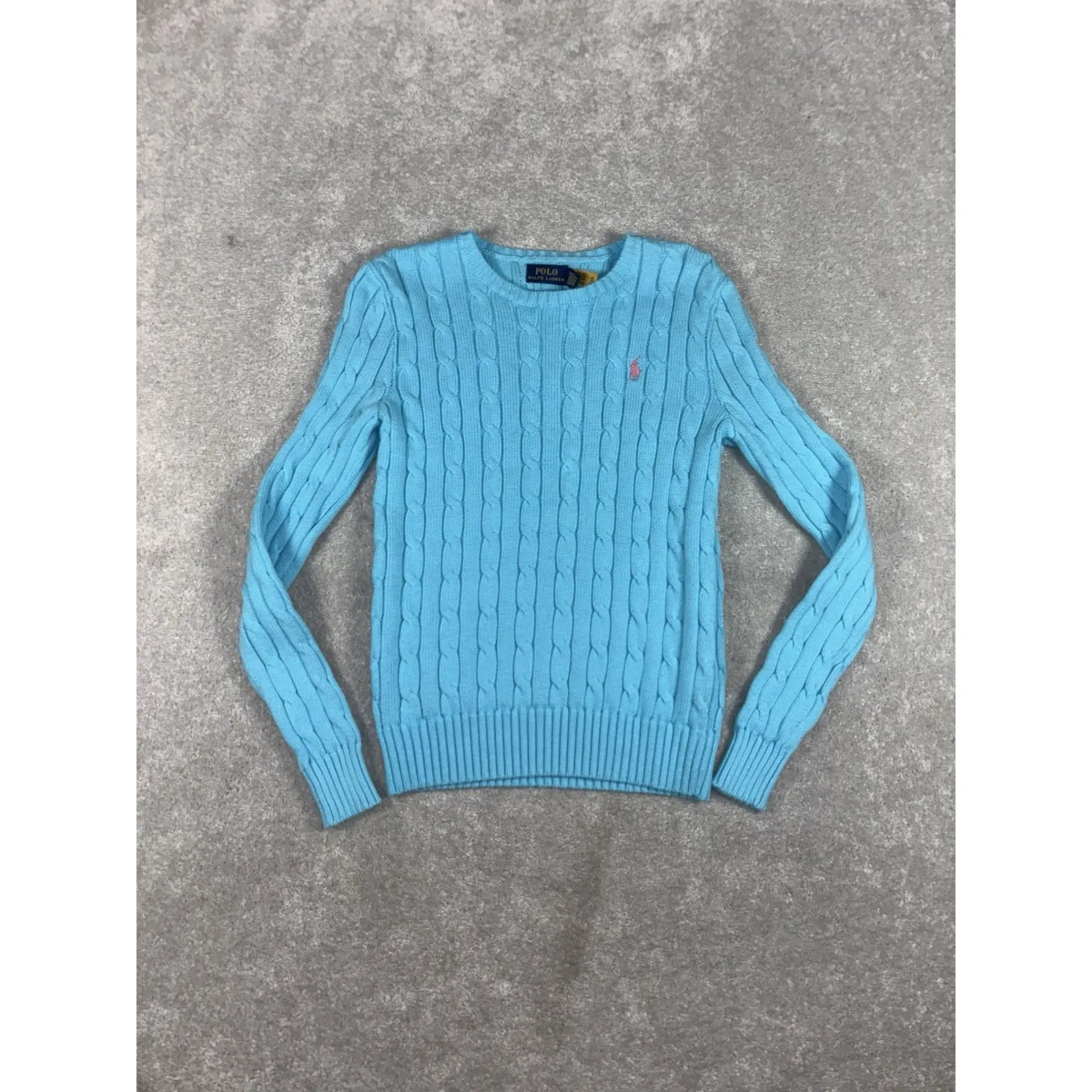 NWT- $128 Polo Ralph Lauren Women's Light Blue Pink Pony Cable Knit Sweater-Xs - Image 4