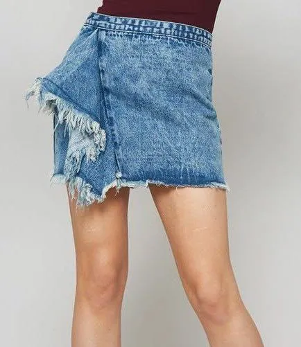 Denim Side Ruffle Skirt - Image 2