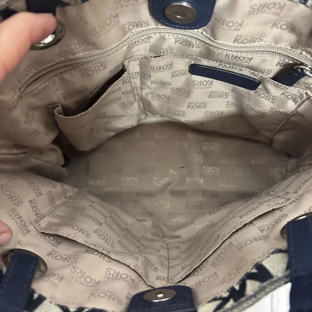 Womens Michael Kors Signature Navy Small Tote - Image 5
