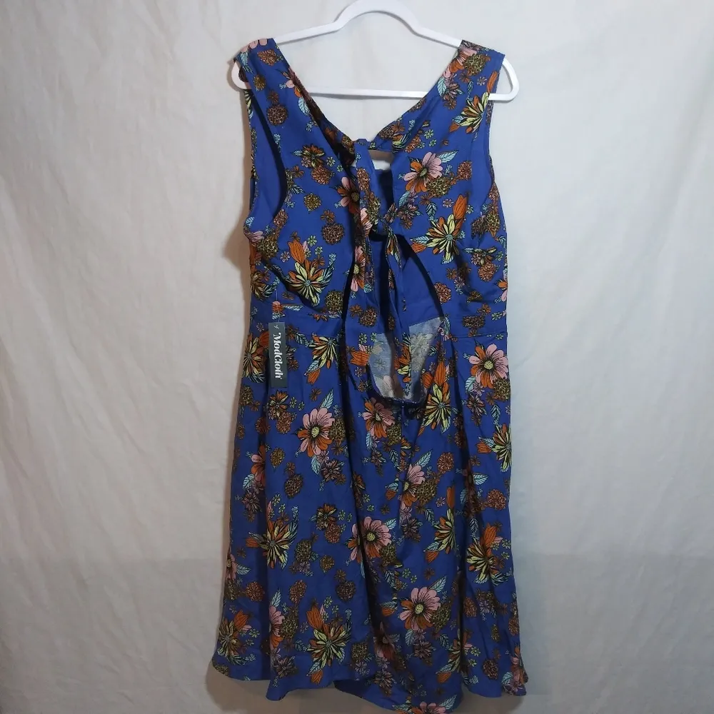 Modcloth Bursting With Optimism Fit & Flare Dress Floral Blue Sleeveless Sz 22W - Image 8