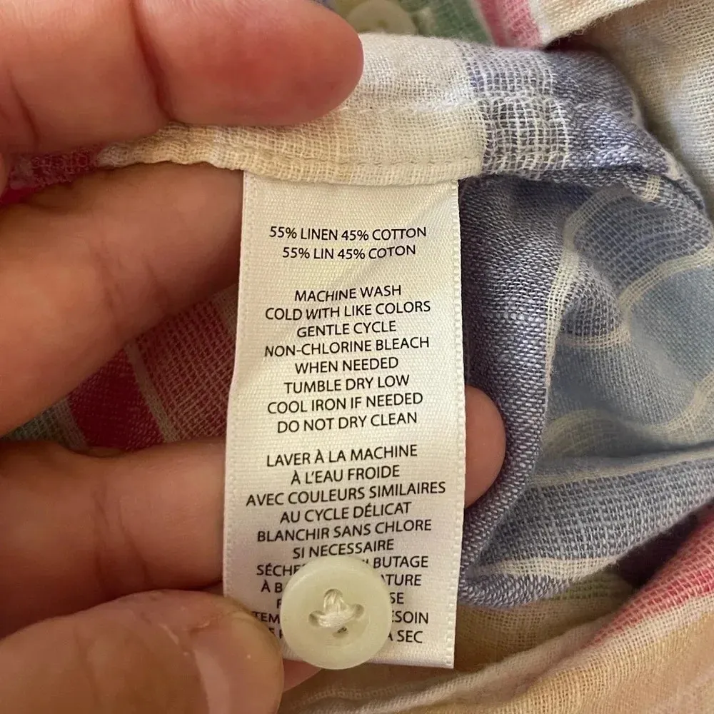 Women’s Beach Lunch Lounge multi-colored linen blend striped sleeveless top L - Image 4