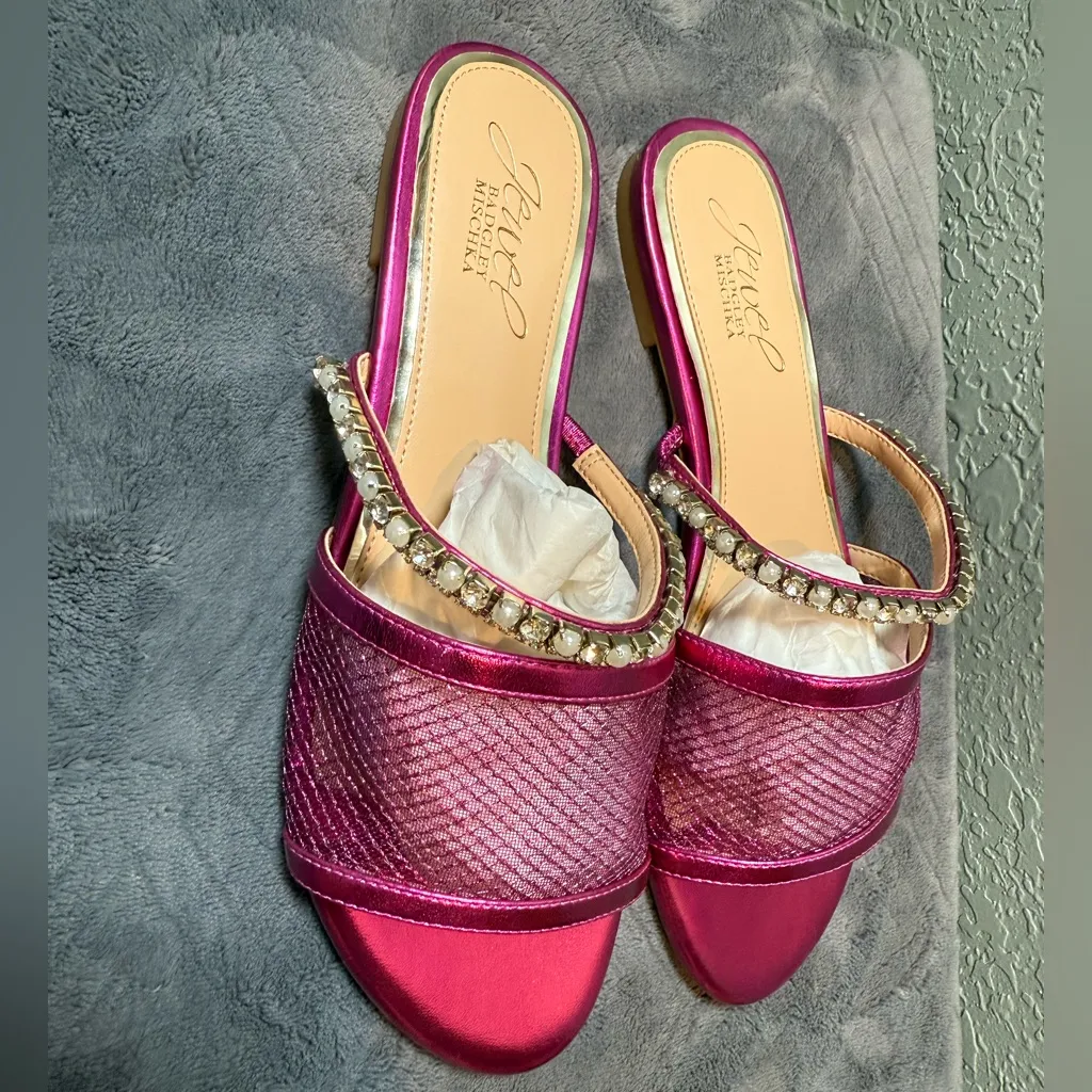 Jewel Badgley Mischka Pink Rhinestone Sandals Size 6 - Image 5