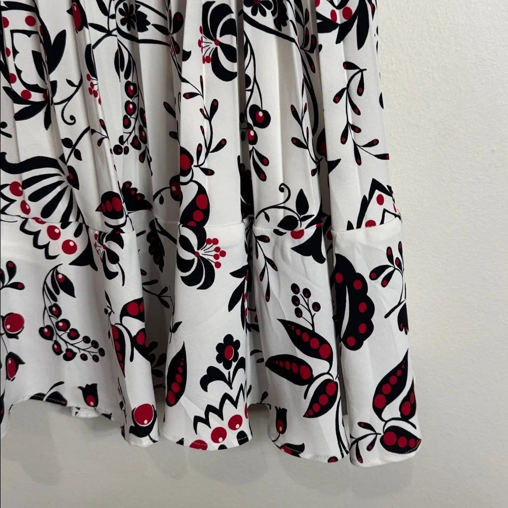 Talbots Black/Red Floral Pleated Midi A-Line Full Flowy Paisley Skirt size 8 - Image 5