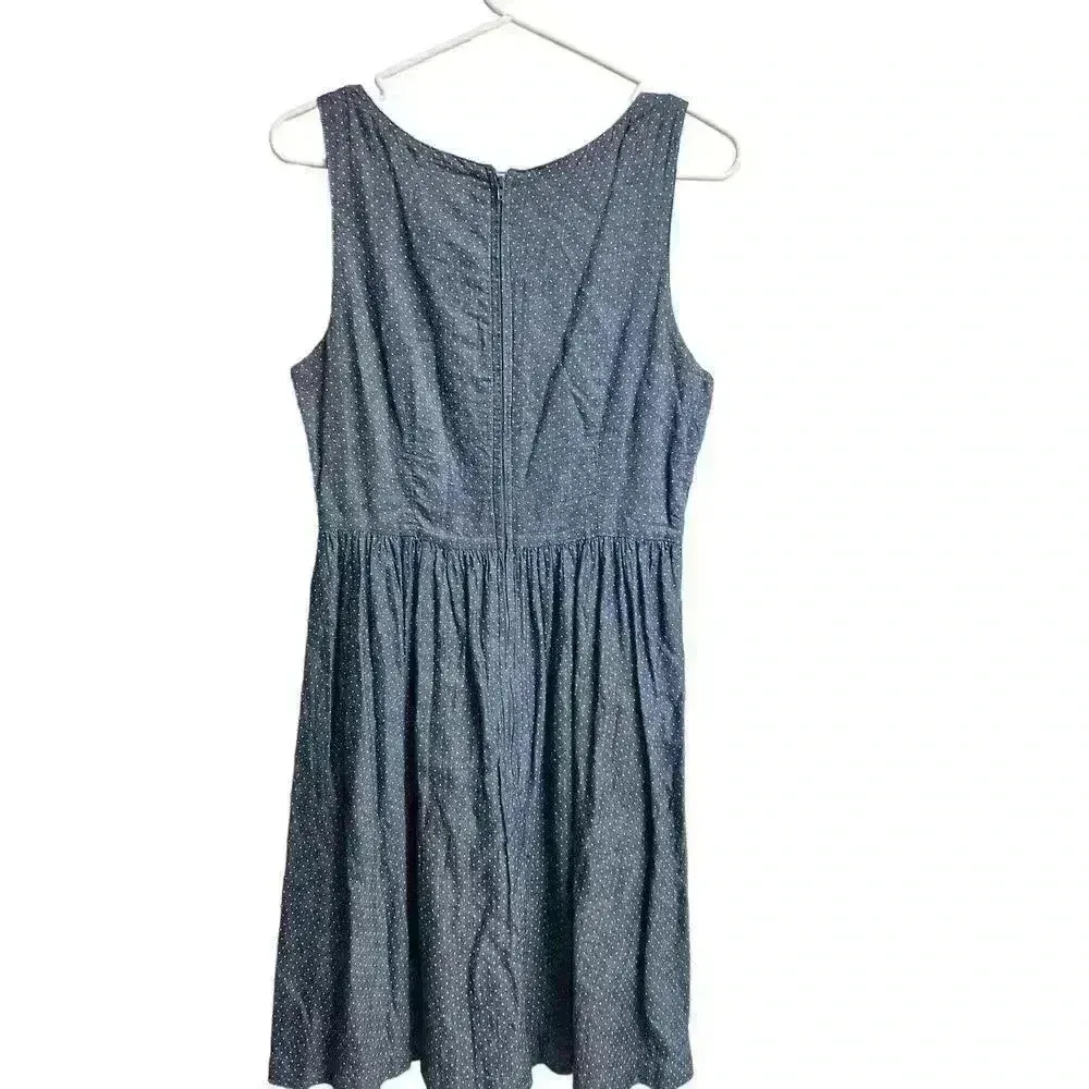 Modcloth Blue Chambray White Polka Dots Dress Sleeveless Peekaboo Cutout Medium - Image 9
