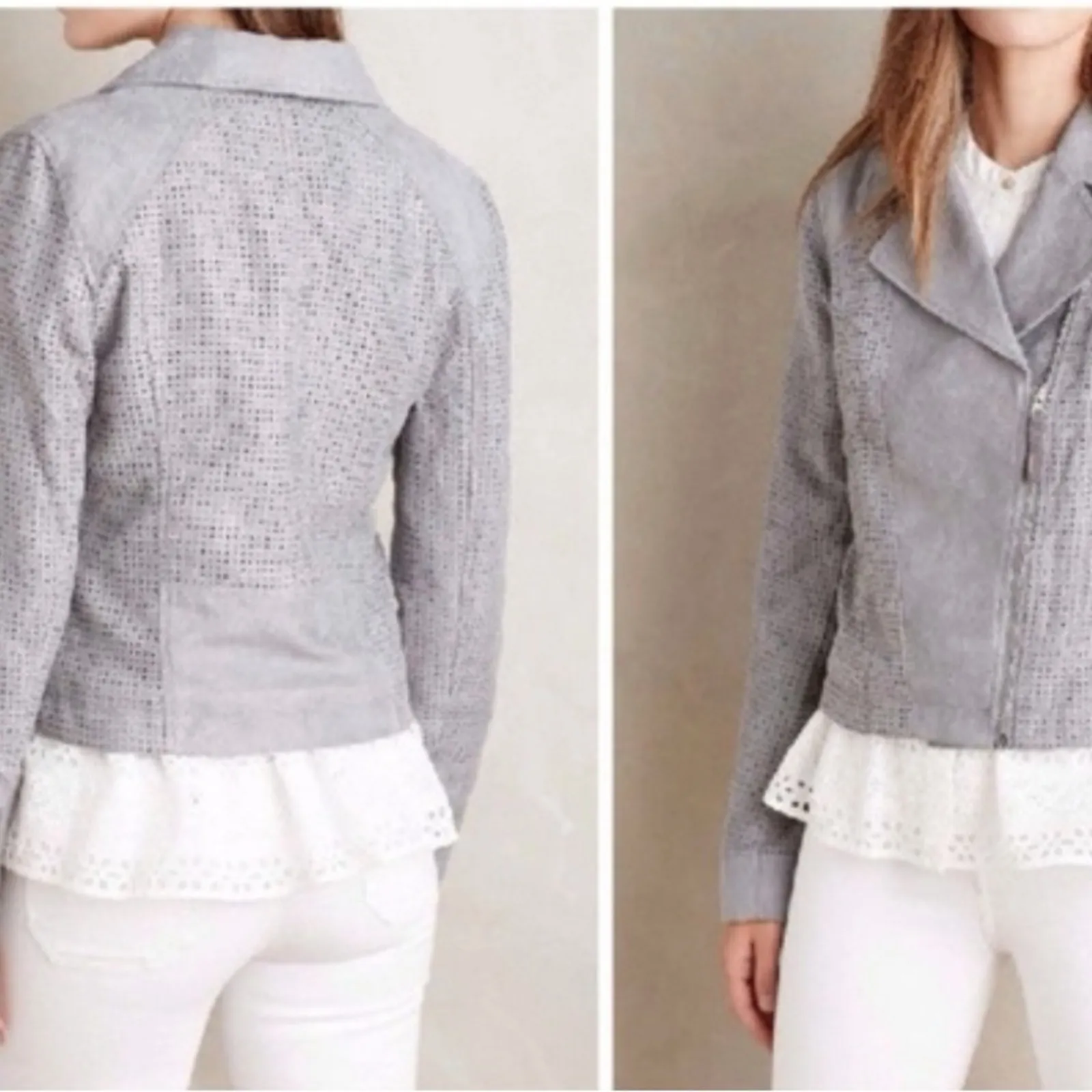 Anthropologie Vegan Suede Moto Gray Super Soft Jacket by Hei Hei Size: Medium - Image 3