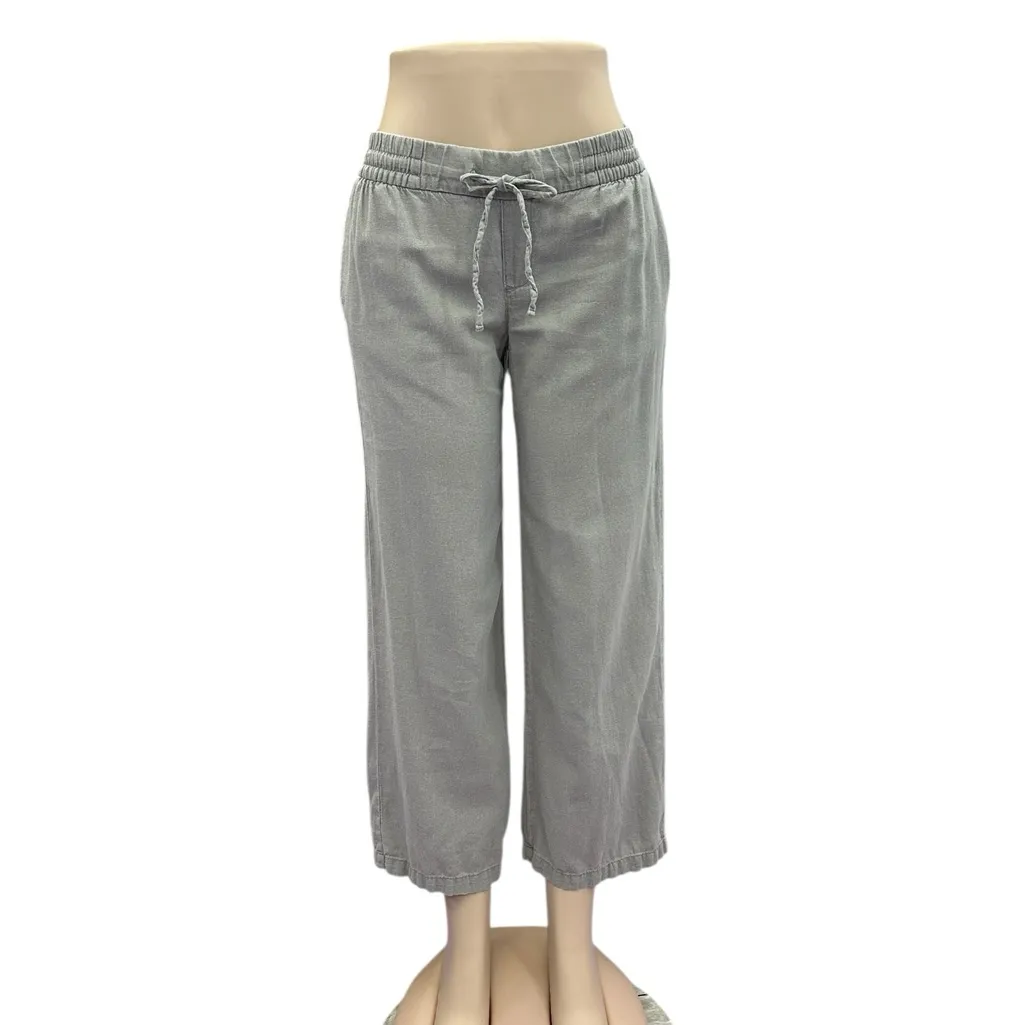 Old Navy Gray Linen Blend Wide Leg Pants Drawstring Waist Casual Crop Petite S - Image 3