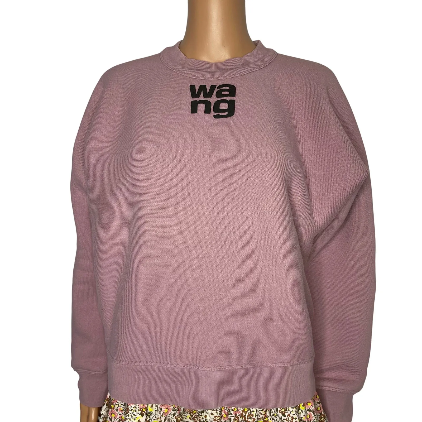 Alexander Wang T Essential Terry Crew Sweatshirt Puff Paint Logo size S luxury Pink - Image 3