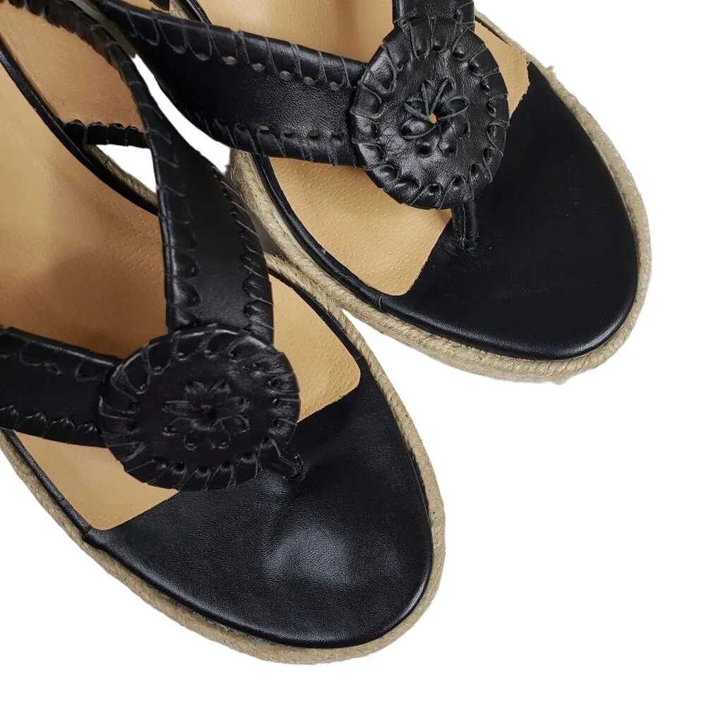 Jack Rogers Rowan Platform Espadrille Leather Wedge Sandal in Black NEW - Image 7