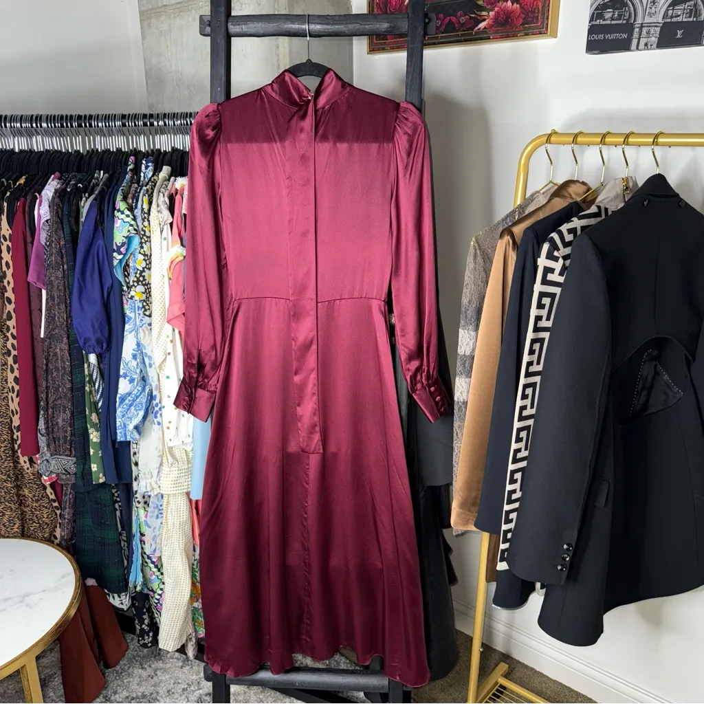 Reformation Maple Silk Midi Dress Plum Burgundy - Image 14