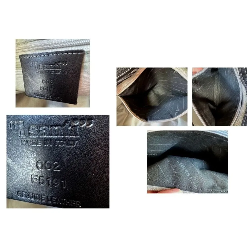 Isanti Leather Crossbody Bag Navy Top Zip Tote Handles Logo Code Italy Travel Blue - Image 8