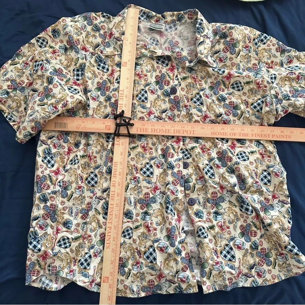 Separate Issue Vintage Teddy Bear Button Down Shirt With Shoulder Pads Blue Size 3X - Image 7