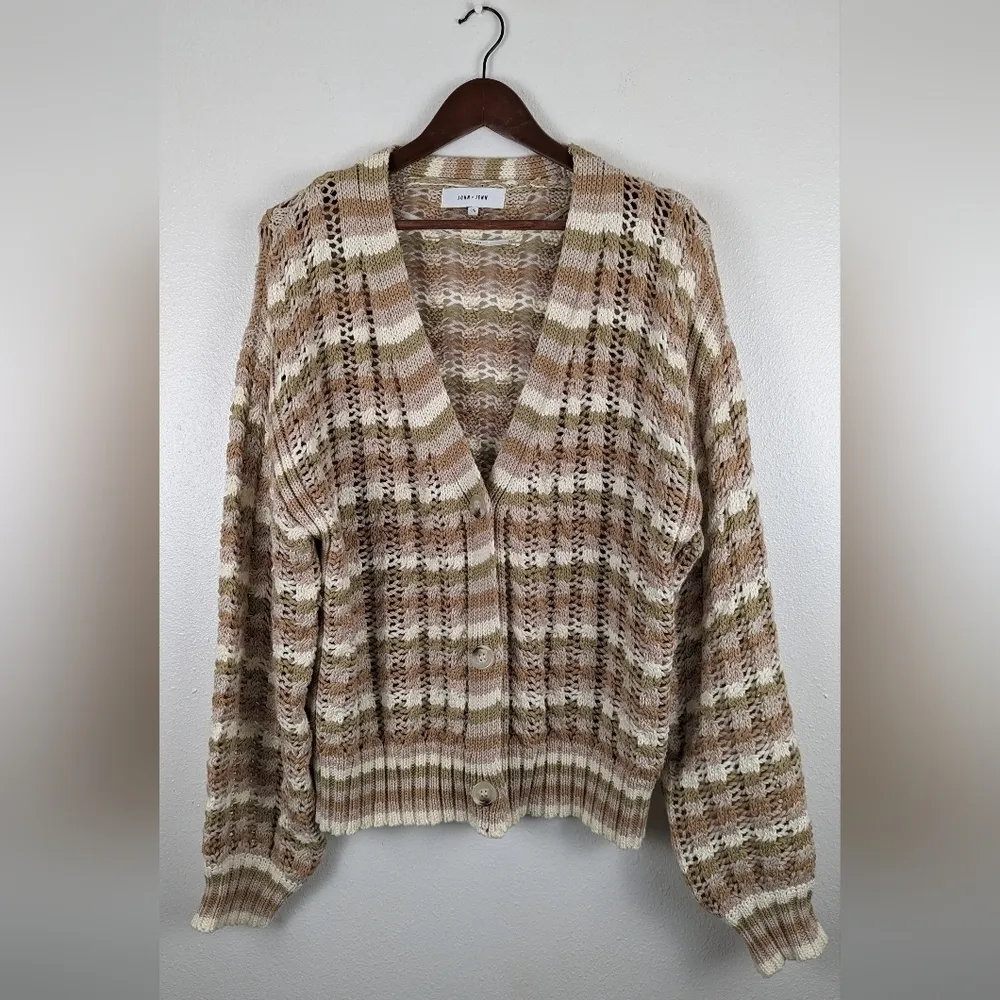 John + Jenn Julianna Stripe Cardigan Button Up Knit Sweater Size‎ Size Large - Image 15