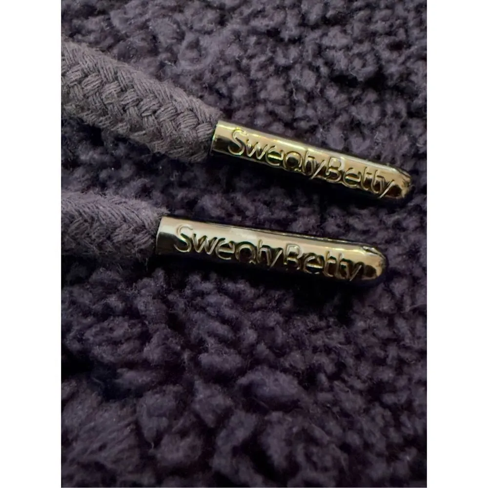 Sweaty Betty Faux Shearling Quarter Zip Pullover sz 8 Navy Blue - Image 11