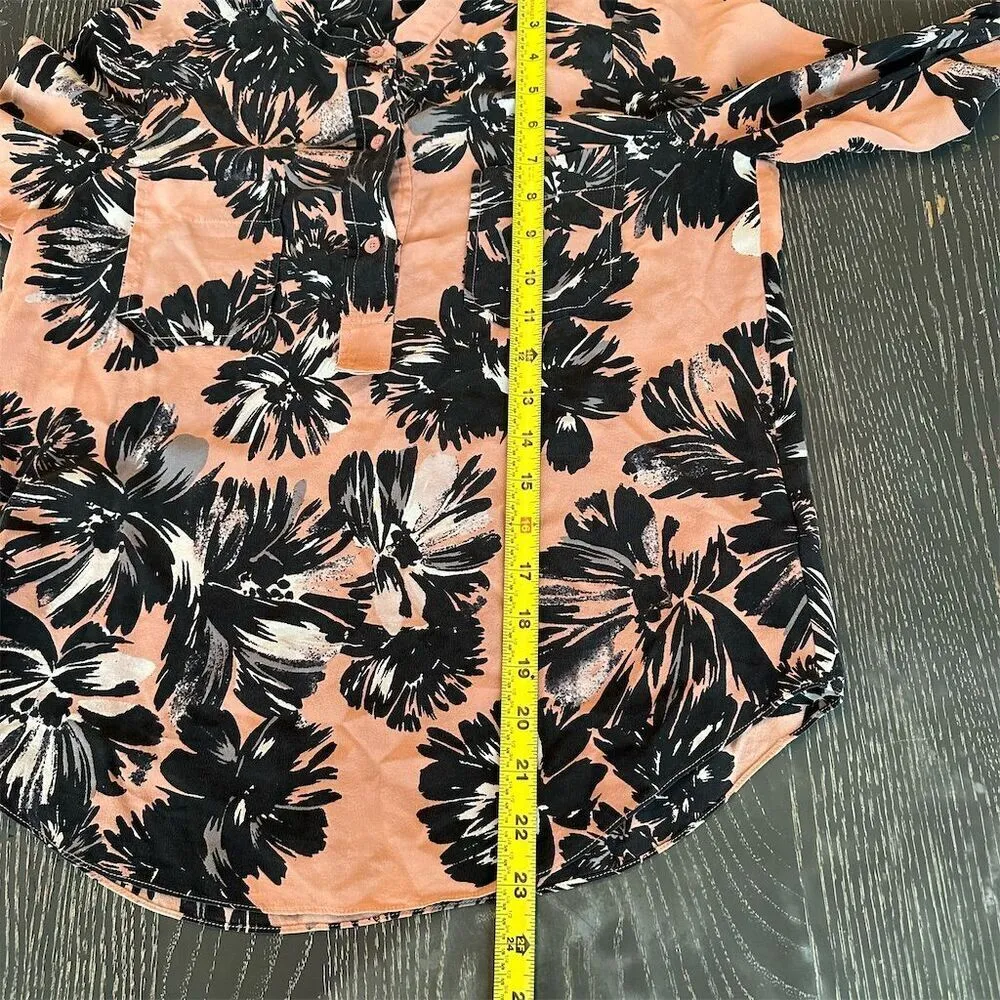 Rebecca Taylor Women's Silk Floral Print Long Sleeve Henley Top Pink Size 2 - Image 8