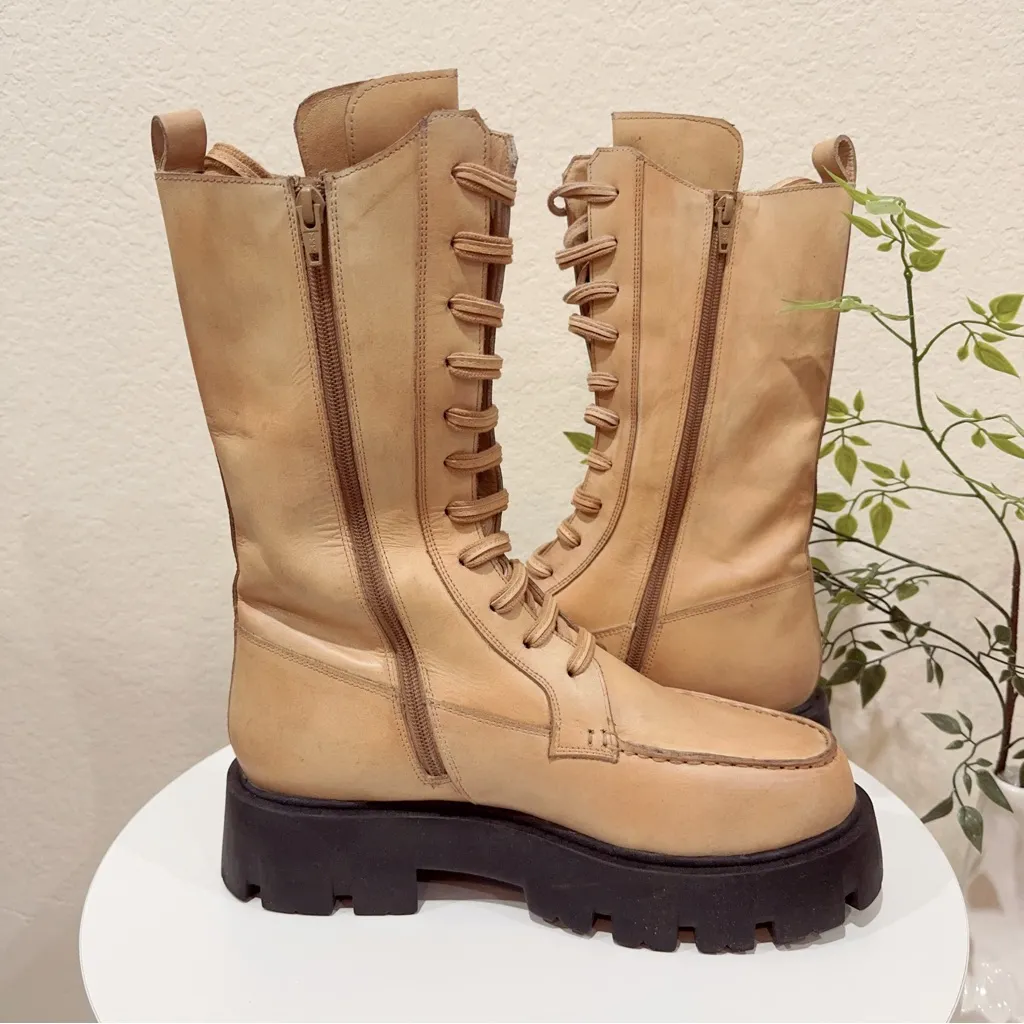 Free People Jones Lug Sole Lace Up Boots Tan Size 11 NIB - Image 5