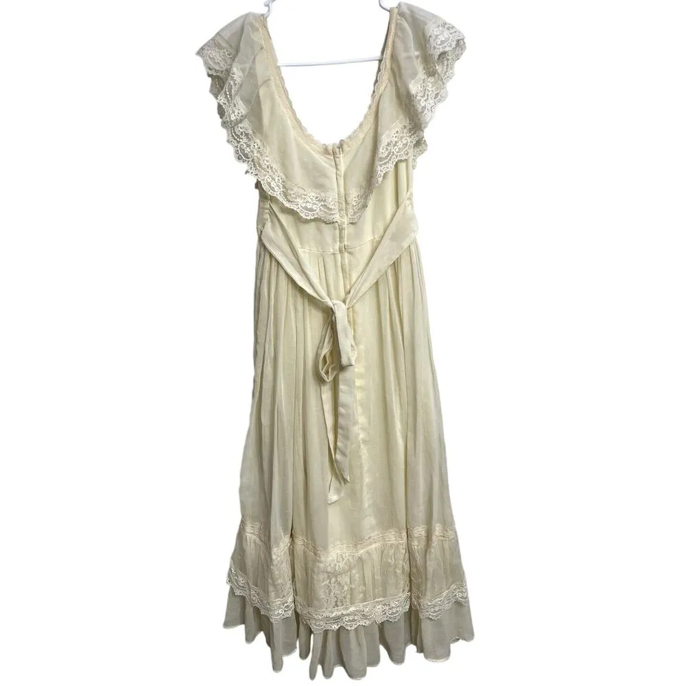 Vintage Cream 70's Gunne Sax Prairie Dress‎ Midi Boho Cottagecore Bride Size 5 - Image 2