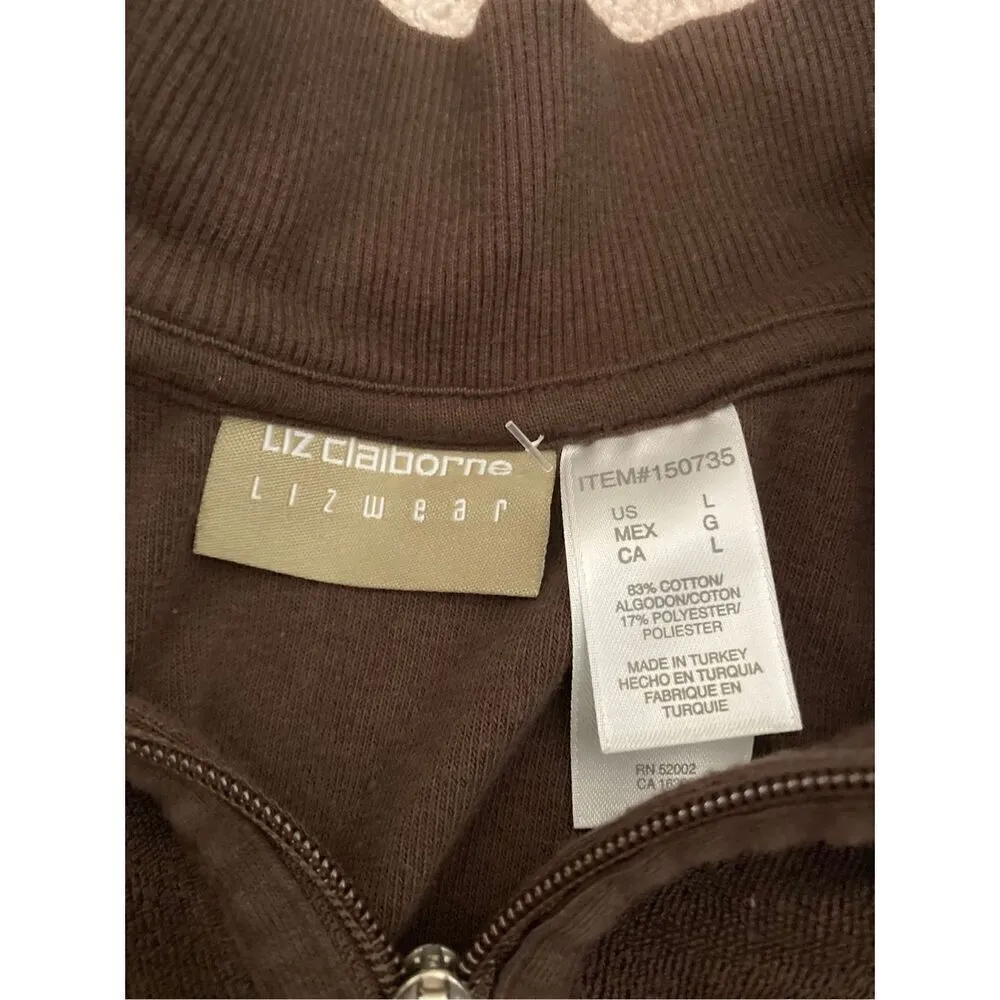Liz Claiborne Terry Cloth Full Zip Sweatshirt Casual Lounge Everyday - Image 5