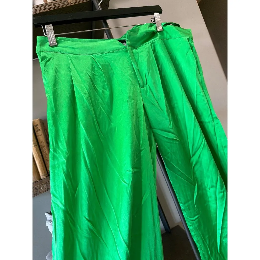 SEROYA Zarri Silk Wide Leg Pant Kelly Green Womens Size Small - Image 7