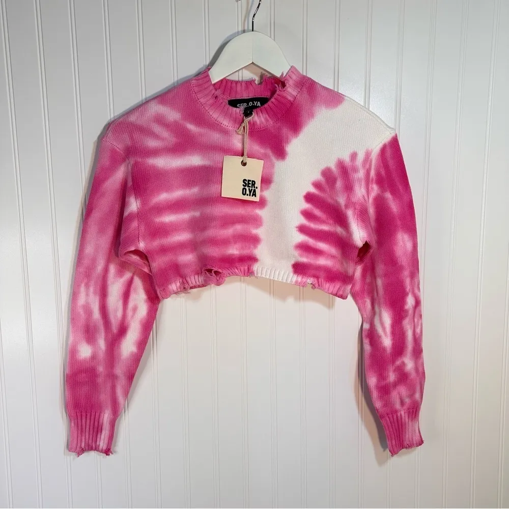 SER.O.YA  Page Cropped Sweater in Pink Line Tie Dye Sz S - Image 5