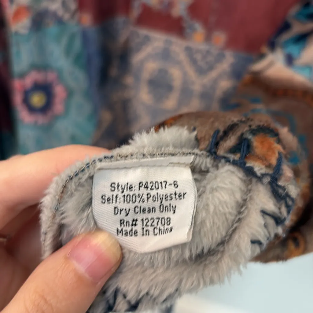 Fleece Mock Neck Patchwork Sweater M - Image 3