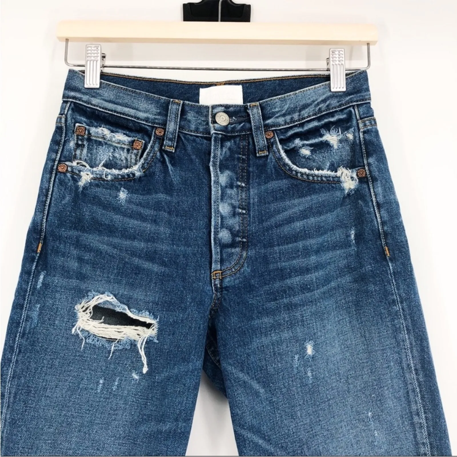 Boyish by HER Billy High Rise Skinny Button Fly Raw Hem Distressed Jeans 24 - Image 2