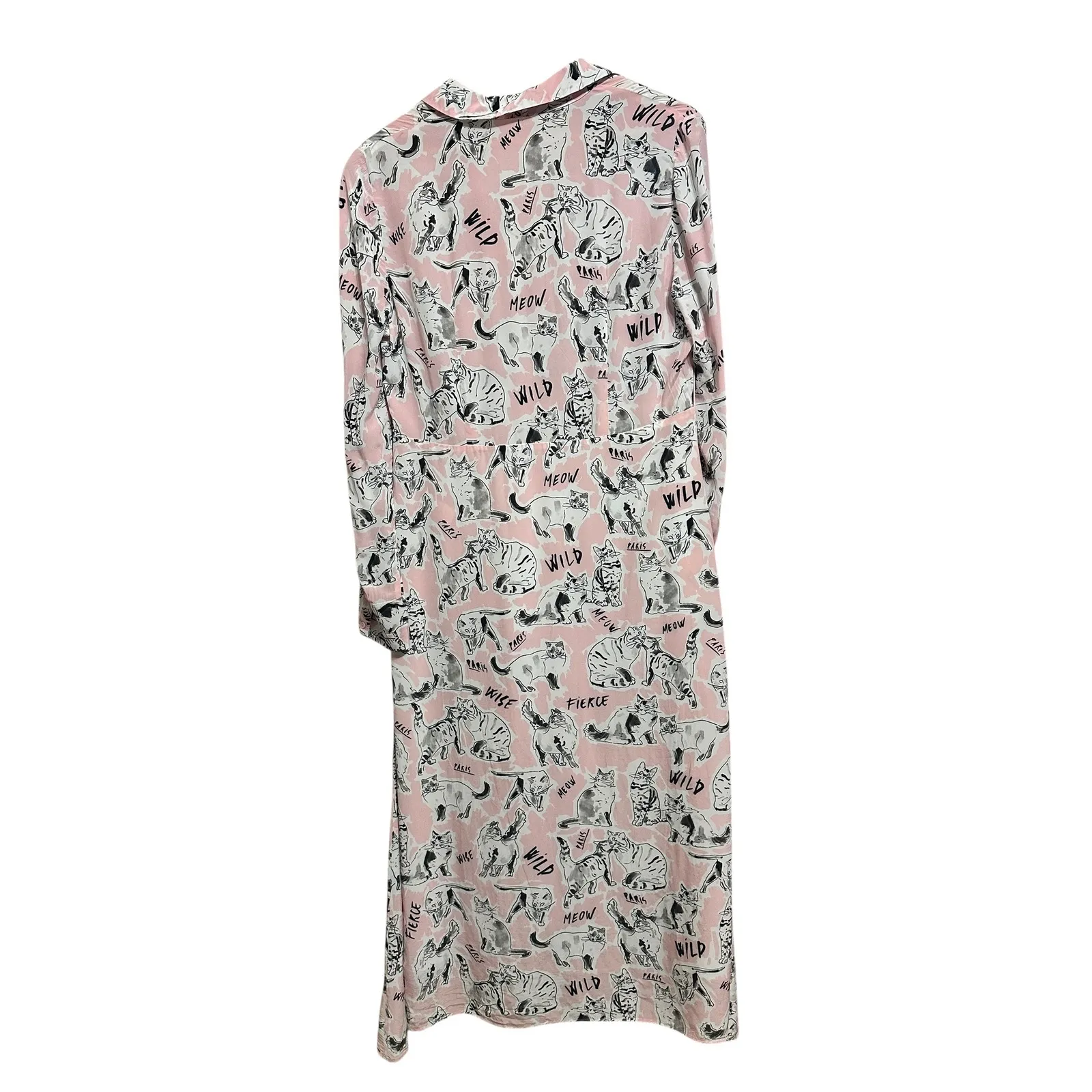 Claudie Pierlot Paris Cat Print Midi Dress Pink Button Down EU 40 $410‎ Size 8 - Image 6