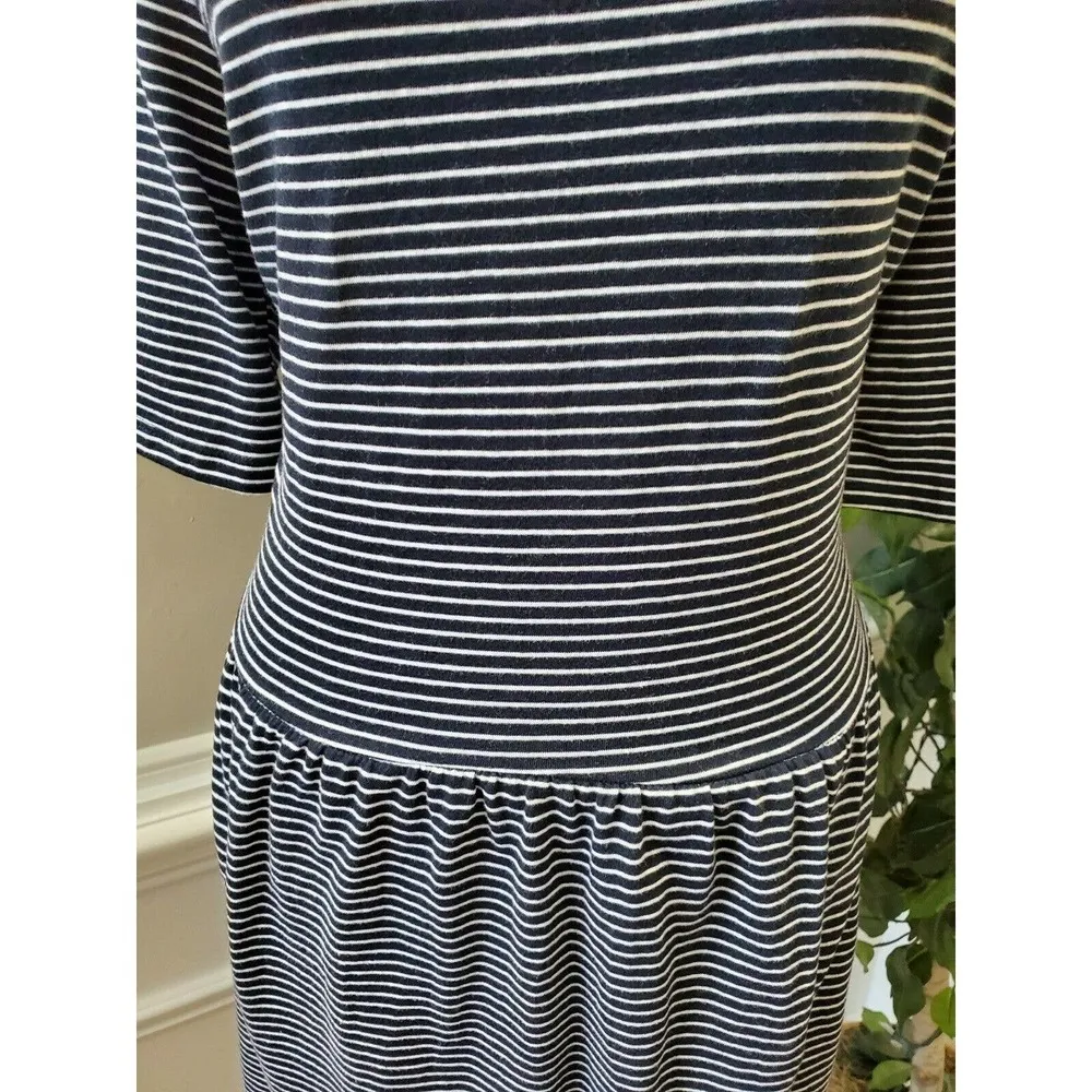 Gap Women Black & White Polyester Scoop Neck Long Sleeve Knee Length Dress XL - Image 3
