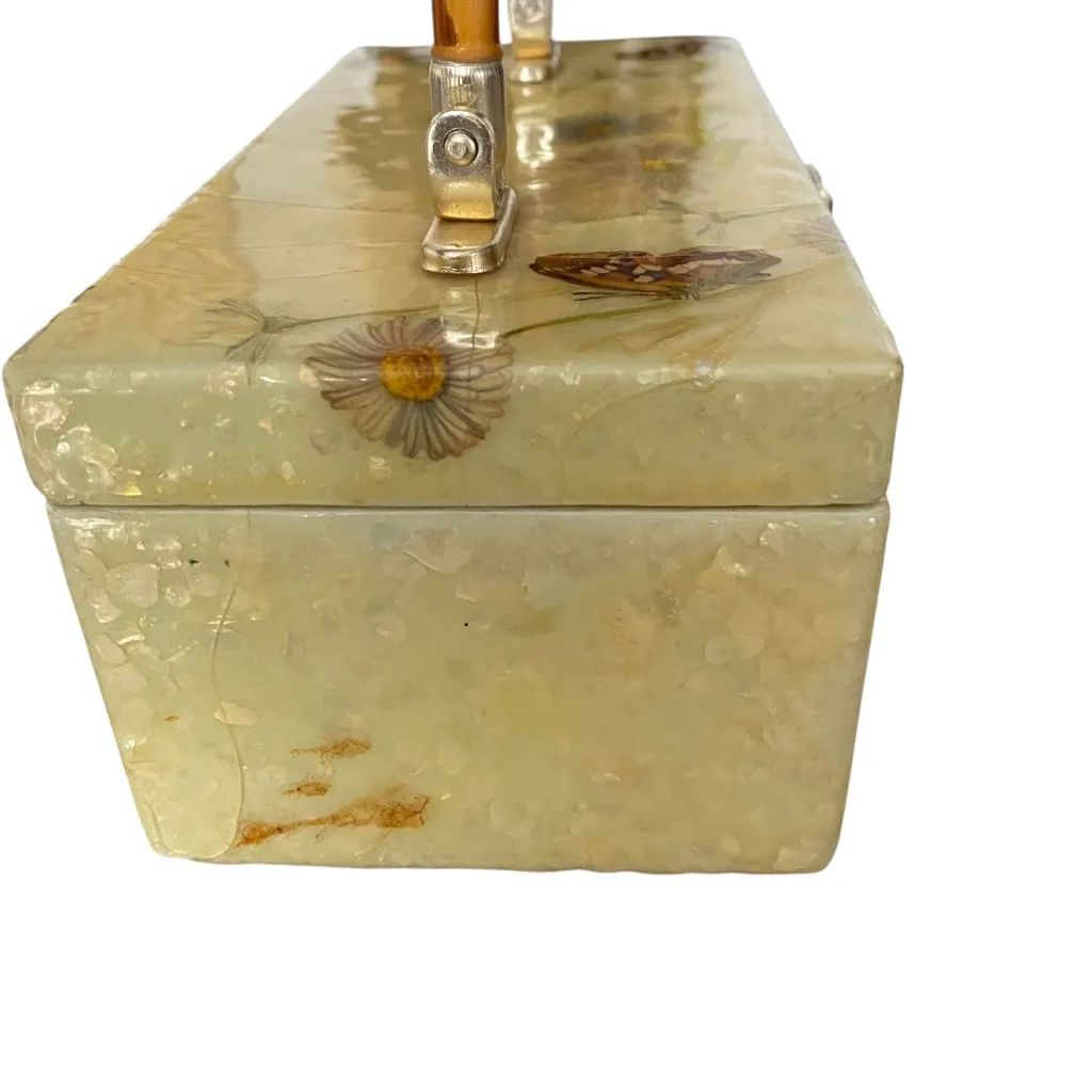 Vintage Yellow Butterfly Purse Box Orange Lucite Handle - Image 7
