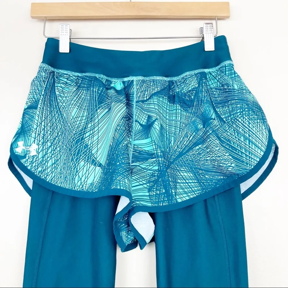 Under Armour  Teal Leggings Layered Shorts Sz M - Image 2