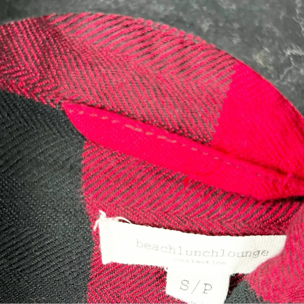 BEACH LUNCH LOUNGE Black & Red Checkered Belted Front Button Shirt Dress Small - Image 3