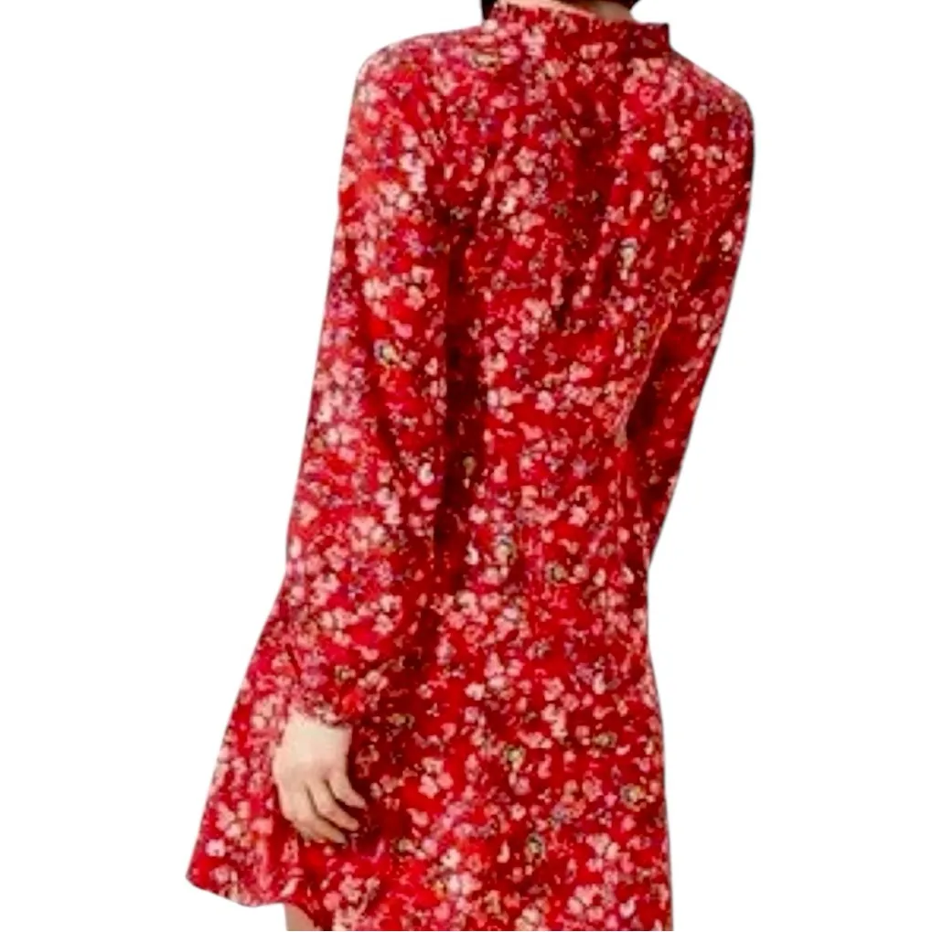 LOFT Plus Dress A-line Long Sleeve Ruffle Button Neck Red Floral Women’s Size 18 - Image 2