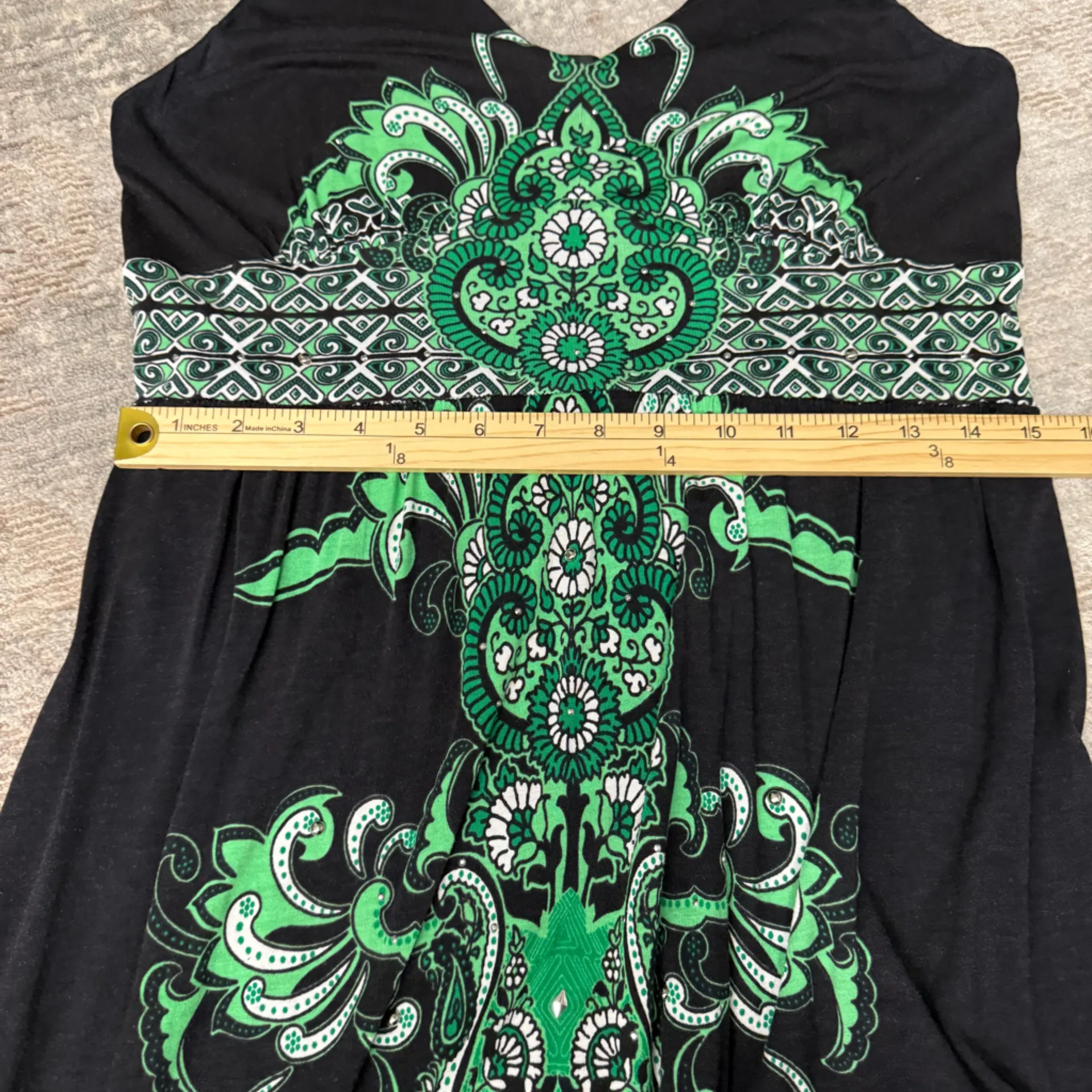 INC International Concepts Elegant Black and Green Sleeveless Maxi Dress Size L - Image 6