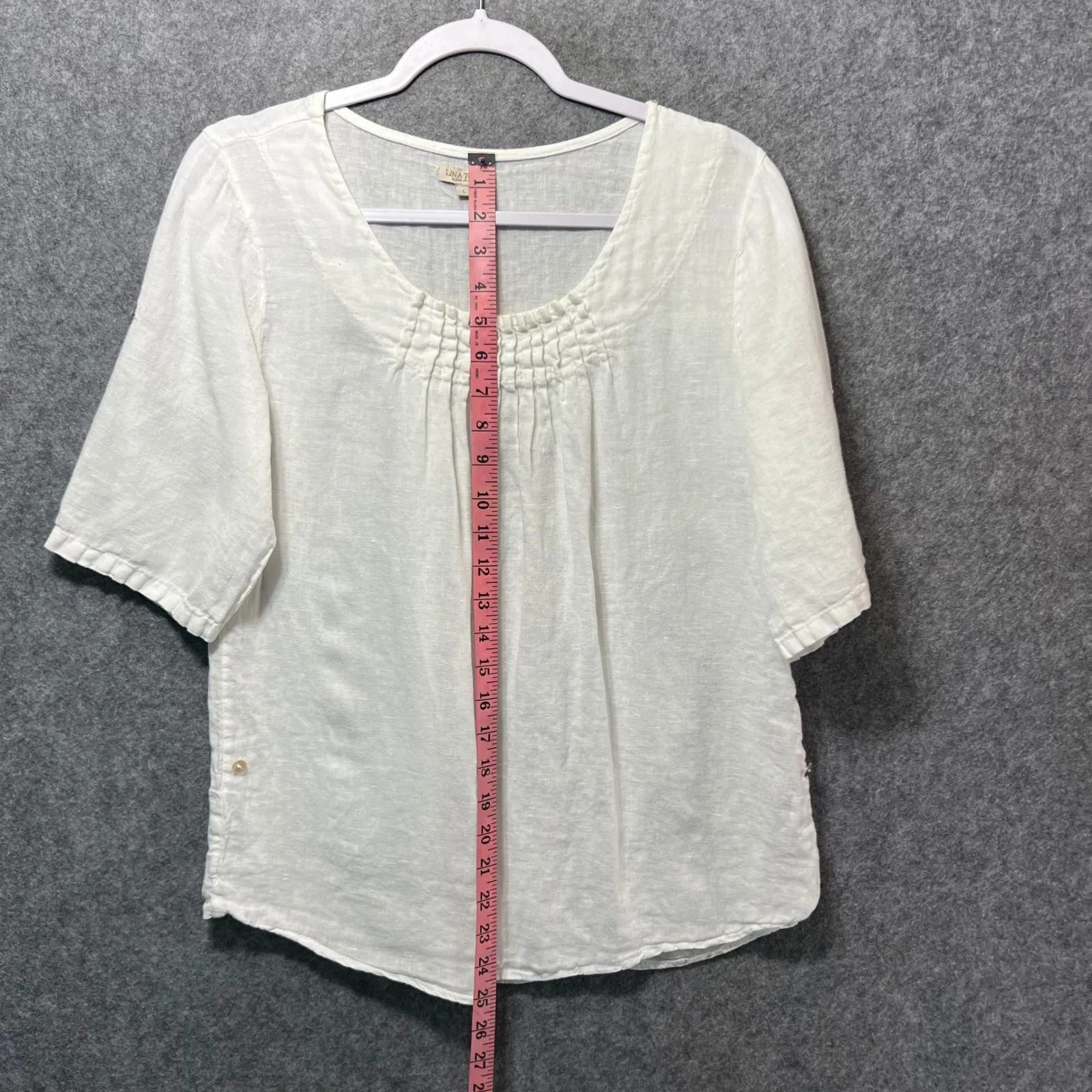 Lina Tomei Made in Italy White 100% Linen Blouse Tunic Top Size L Costal Boho‎ Size L - Image 4