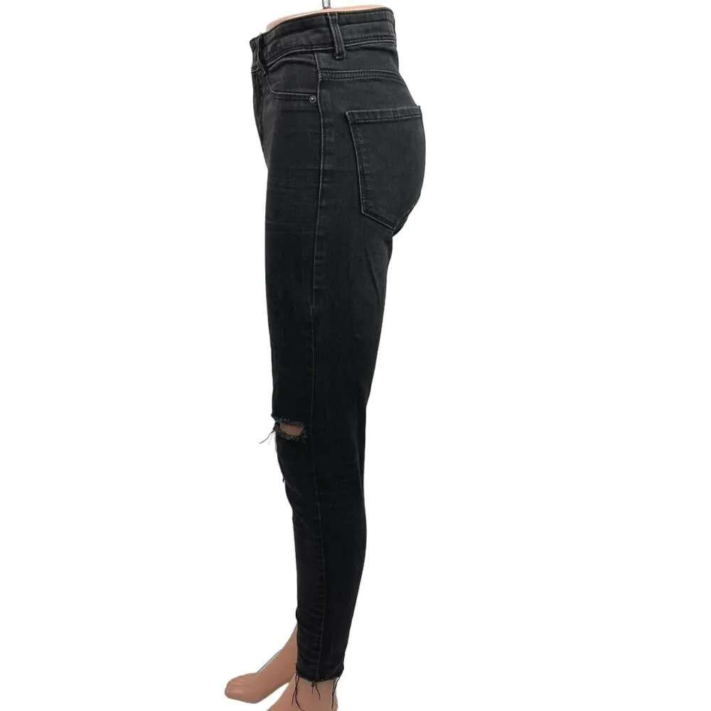 Zara Basic Black Ripped Distressed Z1975 Denim High Rise Skinny Jeans Size 4 - Image 2