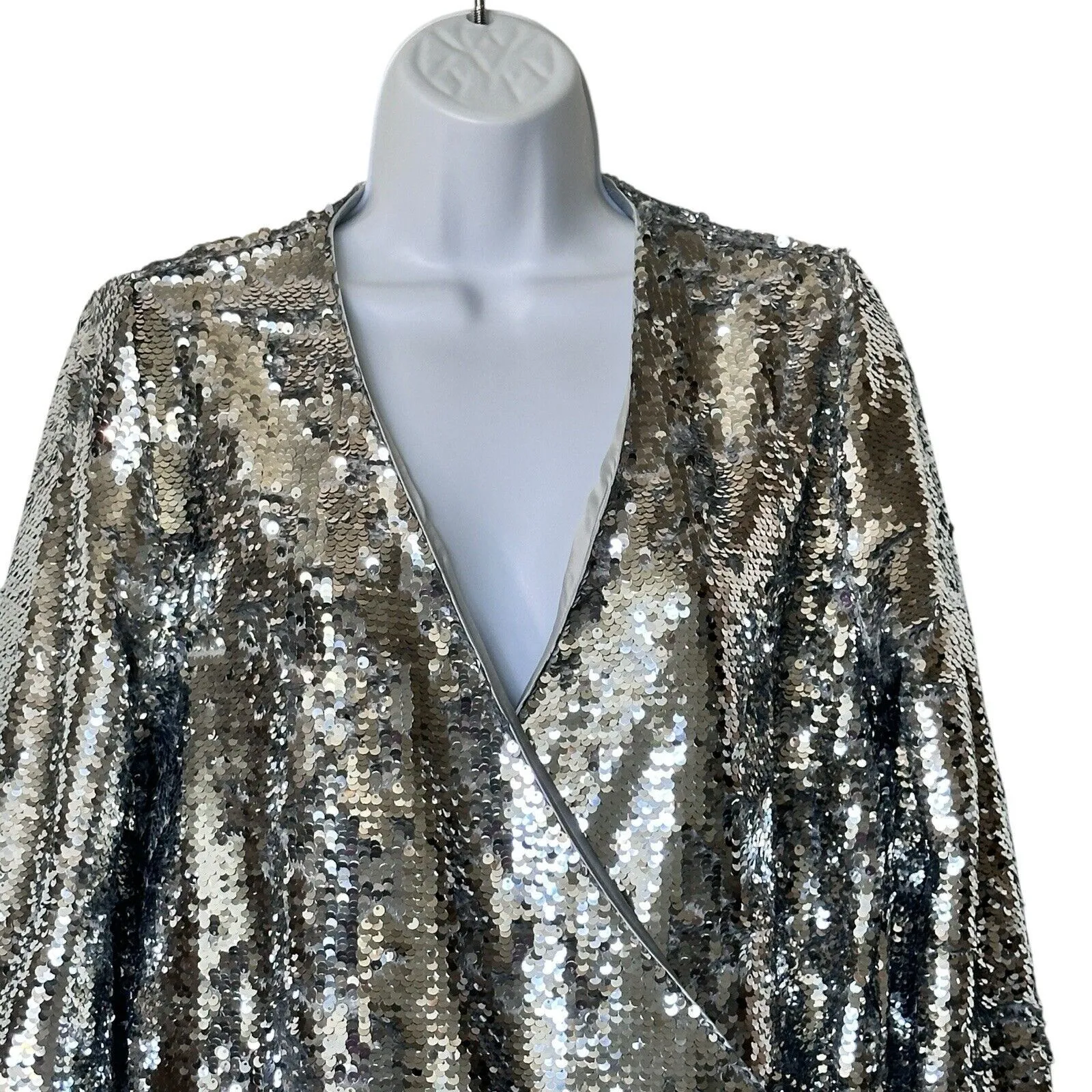 GANNI Sonora Silver Wrap Sequin Midi Dress cocktail party NYE 34 US 2 - Image 8