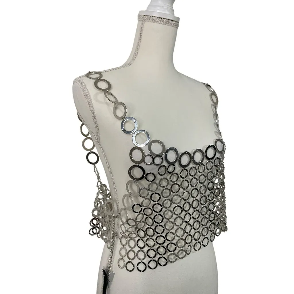 h:ours Womens Metal Top in Silver Large New Cropped Chainmail tank - Image 6