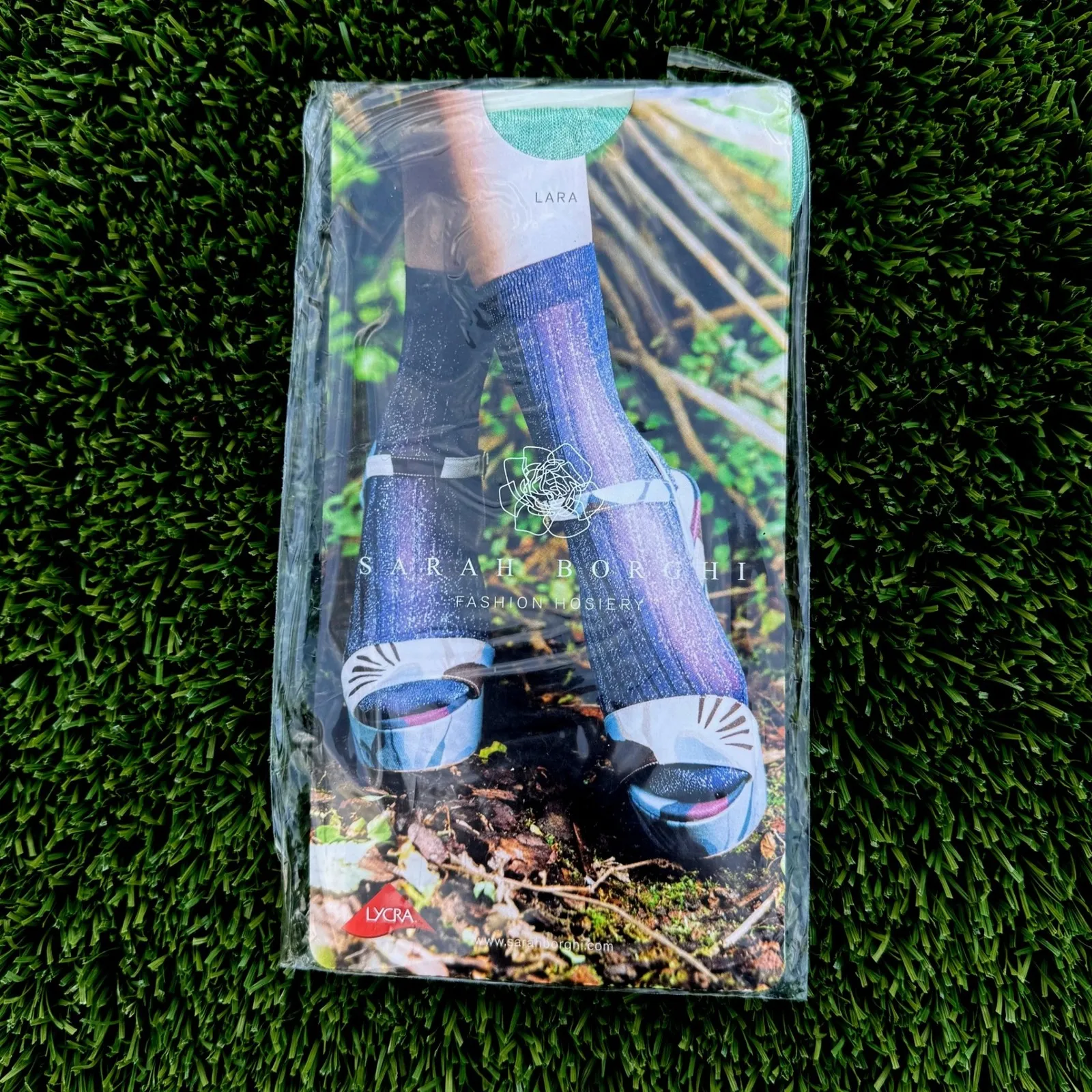 Sarah Borghi Lara Calzino Ankle High Teal Sheer Glittery Sparkle Socks M Green - Image 2