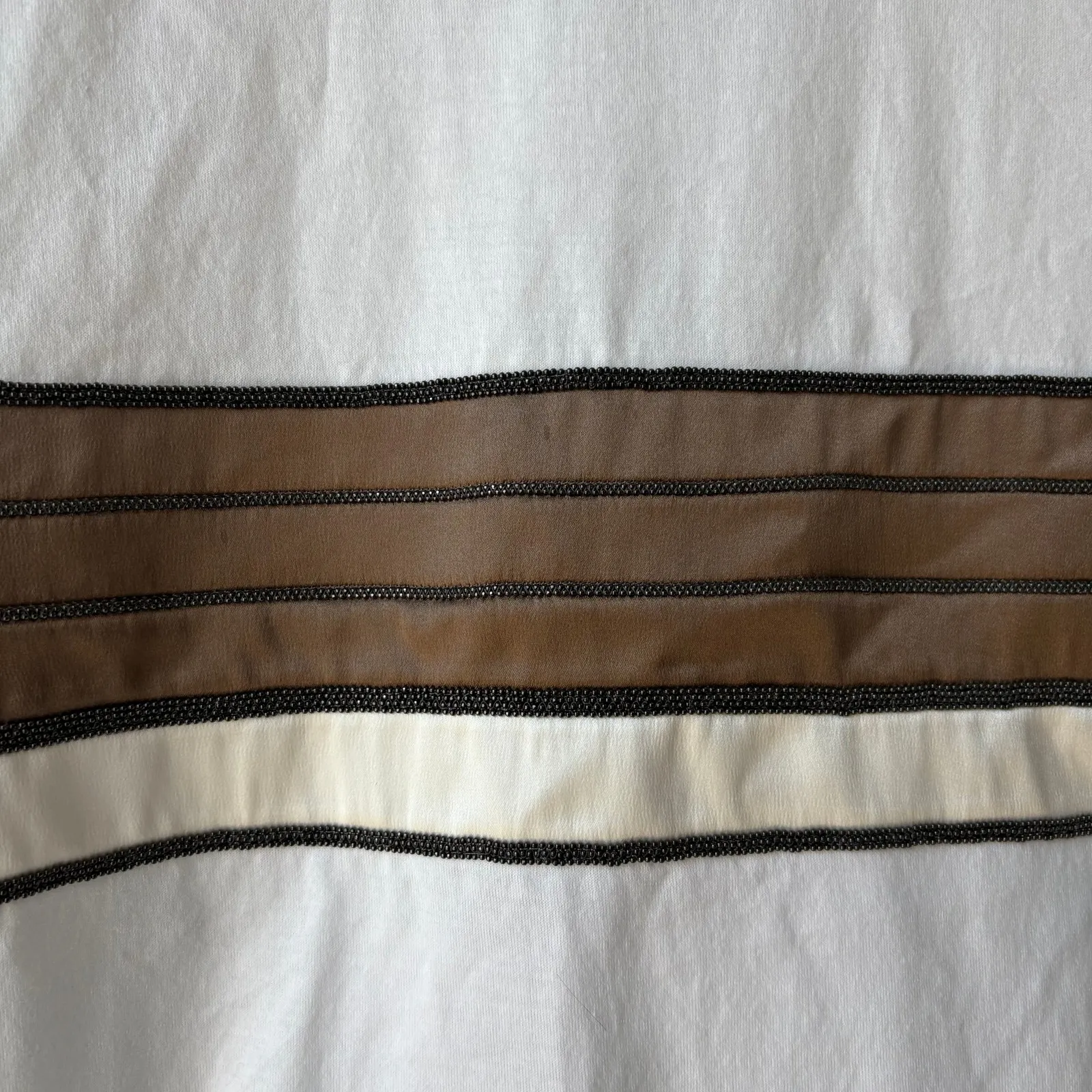 Brunello Cucinelli White Stripe Patterned Crewneck Short Sleeve T-Shirt Size M - Image 4