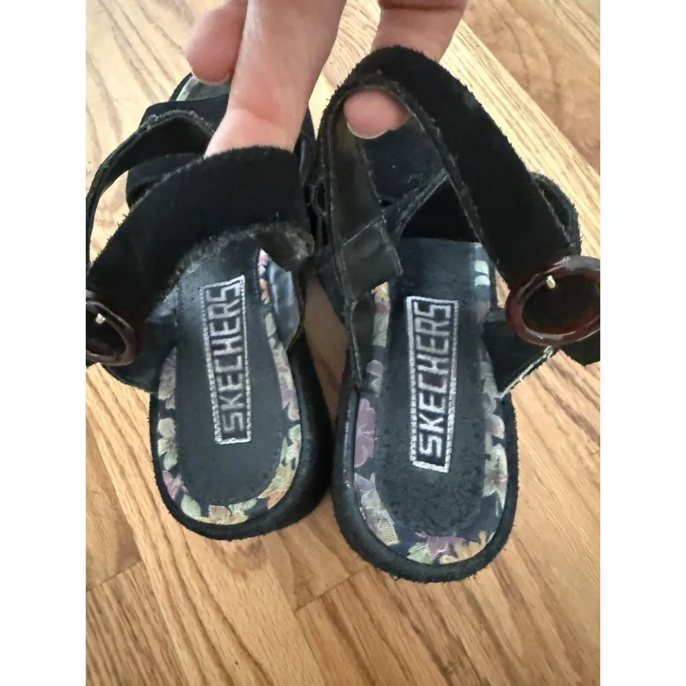 Vtg Y2K Skechers Black Chunky Platform Embroidered Floral Sandals Size 90s Sz 8 - Image 3