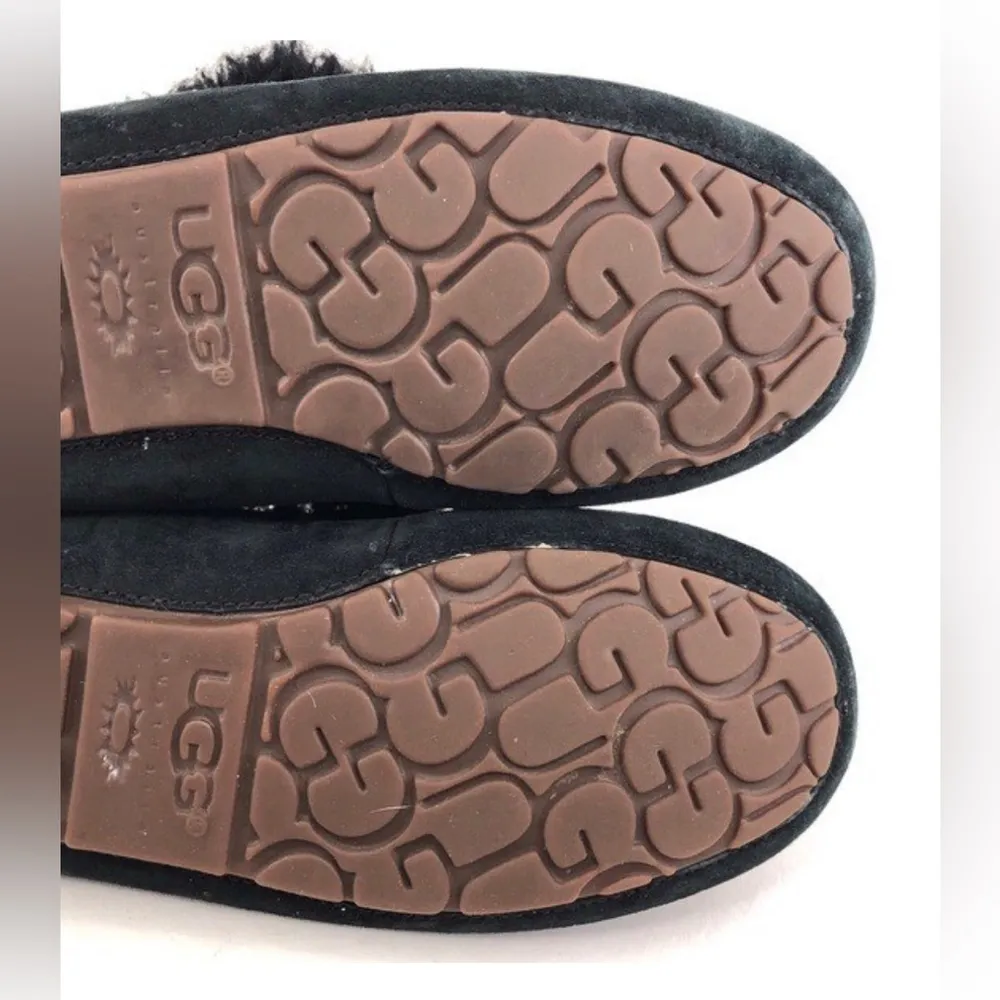 UGG Alena Indoor Outdoor Moccasin Slippers Womens Size 7 Black Suede Sheepskin - Image 4