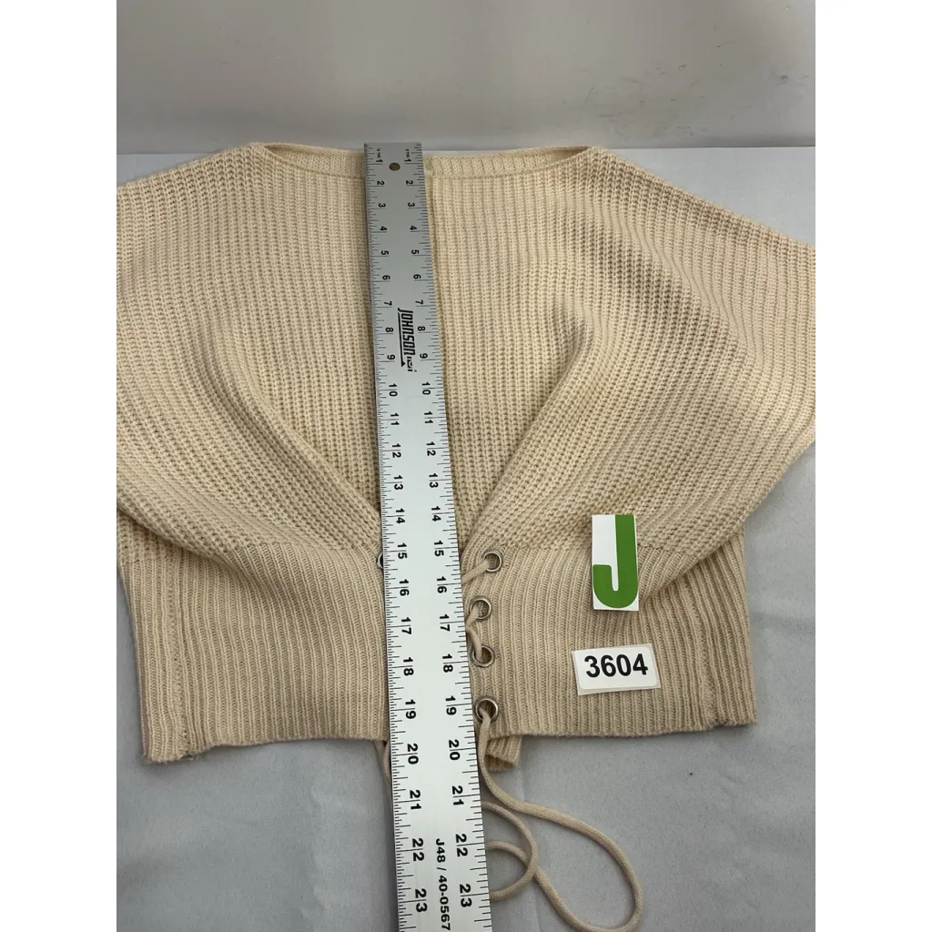 Womans Blue Bluish Large Pink Pull Over Long Sleeve Tie Front Sweater - Image 7