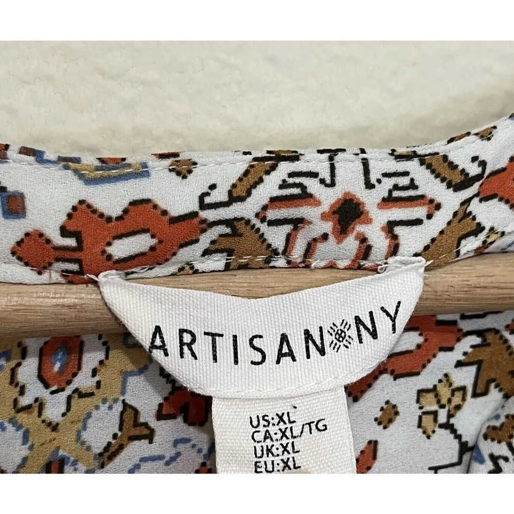 Artisan‎ Ny Floral Top Womens Size XL Tunic Notched 3/4 Sleeves Multicolor - Image 6